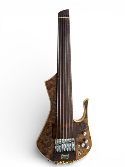 MihaDo FingyBass Devi 24-inch headless 6-string fretless short scale bass with natural wood top front view